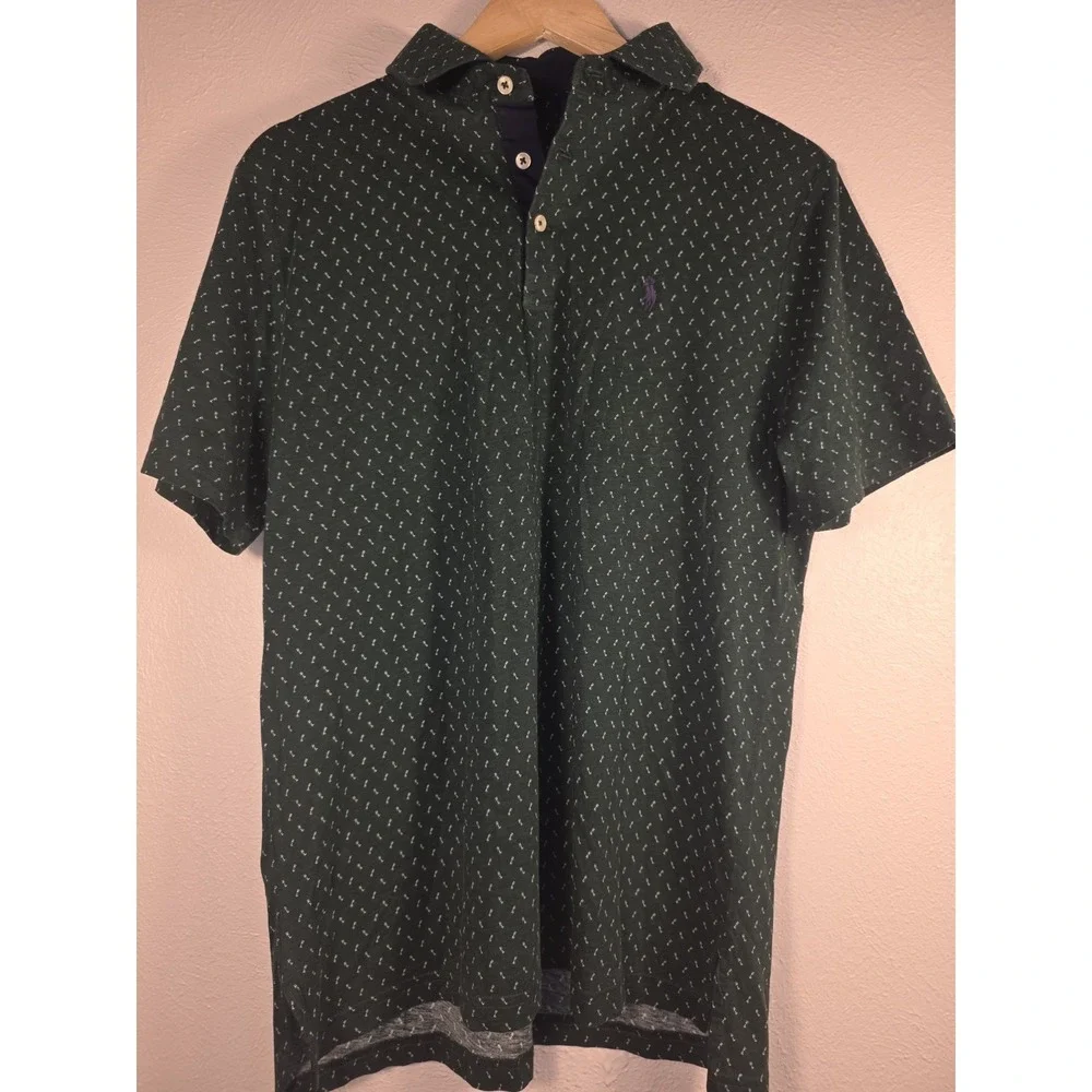 Polo Ralph Lauren Green Navy Blue RL Geometric Polo Shirt Mens Size Large
